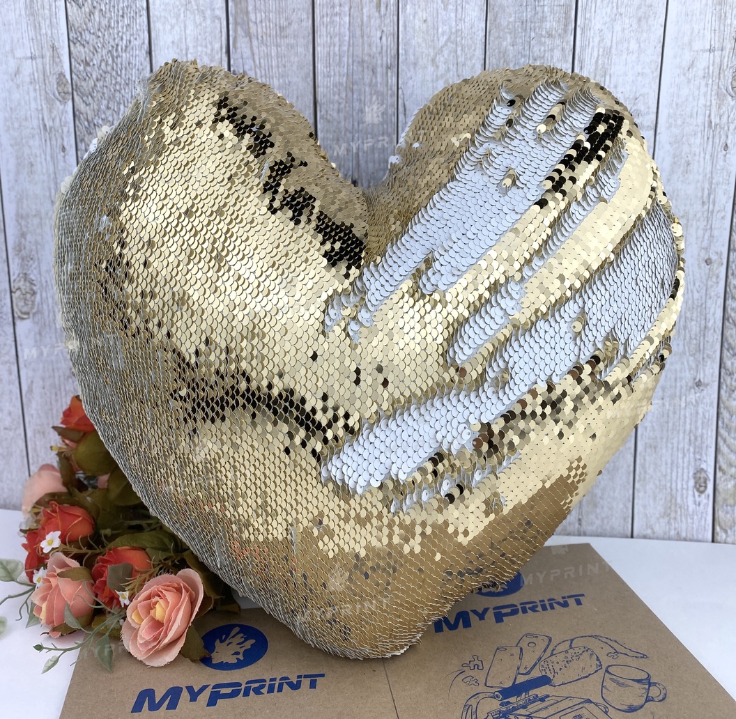 Pillow with sequins for sublimation heart golden (5313) - фото 1 Pillow with sequins for sublimation heart golden (5313) - фото 1 - Blanks for sublimation