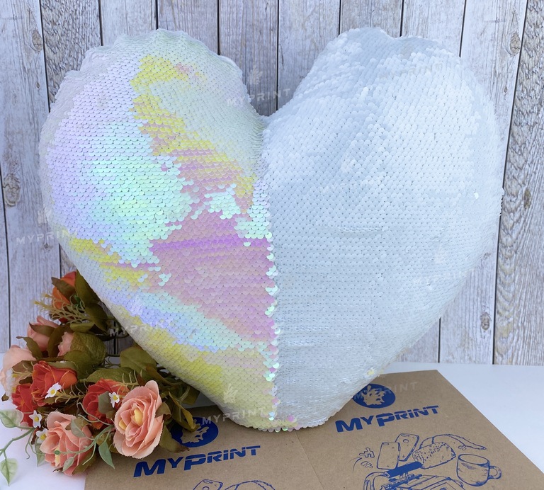 Pillow with sequins for sublimation heart rainbow (5315)  Pillow with sequins for sublimation heart rainbow (5315)