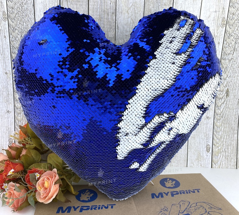 Pillow with sequins for sublimation heart blue (5316)  Pillow with sequins for sublimation heart blue (5316)