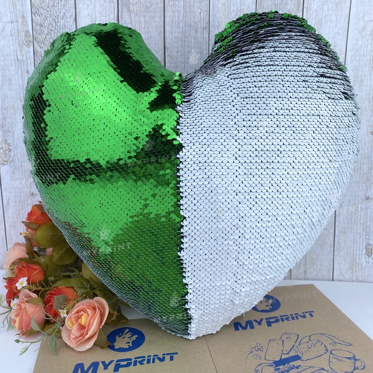 Pillow with sequins for sublimation heart green (5317)  Pillow with sequins for sublimation heart green (5317)