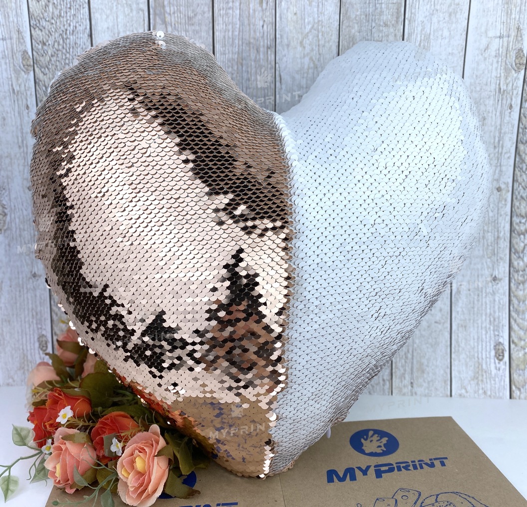 Pillow with sequins for sublimation champagne heart (5322) - фото 2 Pillow with sequins for sublimation champagne heart (5322) - фото 2 - Blanks for sublimation