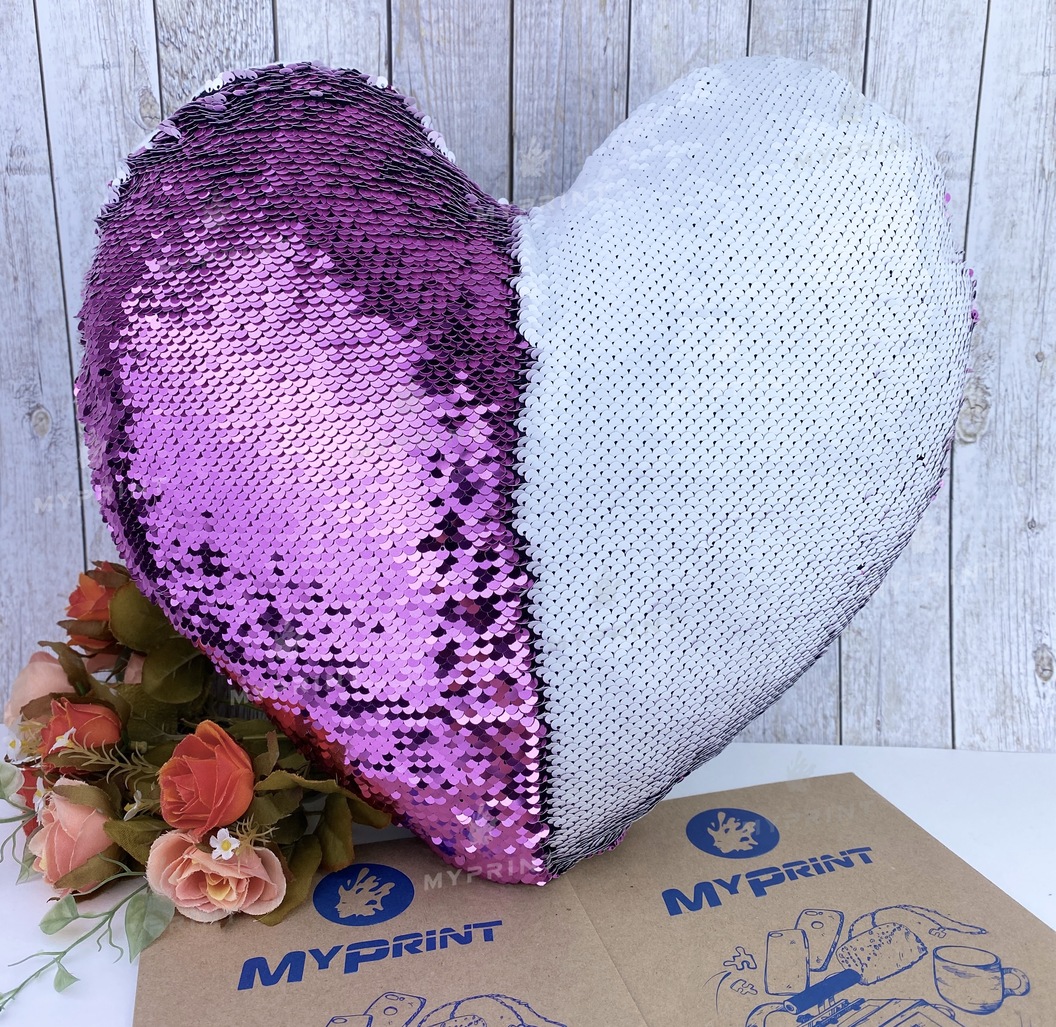 Pillow with sequins for sublimation heart purple (5311) - фото 2 Pillow with sequins for sublimation heart purple (5311) - фото 2 - Blanks for sublimation