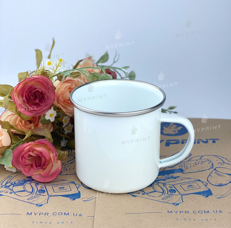 Sublimation mug metal enamel white with silver rim 11 Oz (330 ml) (2793)  Sublimation mug metal enamel white with silver rim 11 Oz (330 ml) (2793)