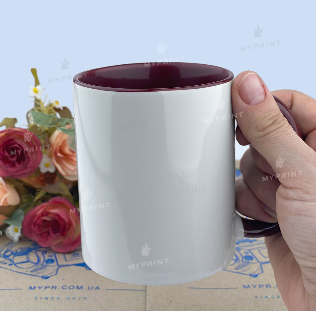 Кружка для сублимации цветная внутри с цветной ручкой бордовая 11 Oz (330 мл) (4246) - фото 3 Кружка для сублимации цветная внутри с цветной ручкой бордовая 11 Oz (330 мл) (4246) - фото 3 - Заготовки для сублимации