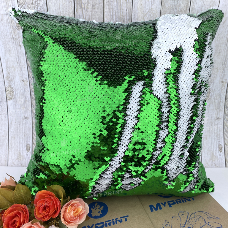Pillow with sequins for sublimation square 40*40 cm green (5298)  Pillow with sequins for sublimation square 40*40 cm green (5298)