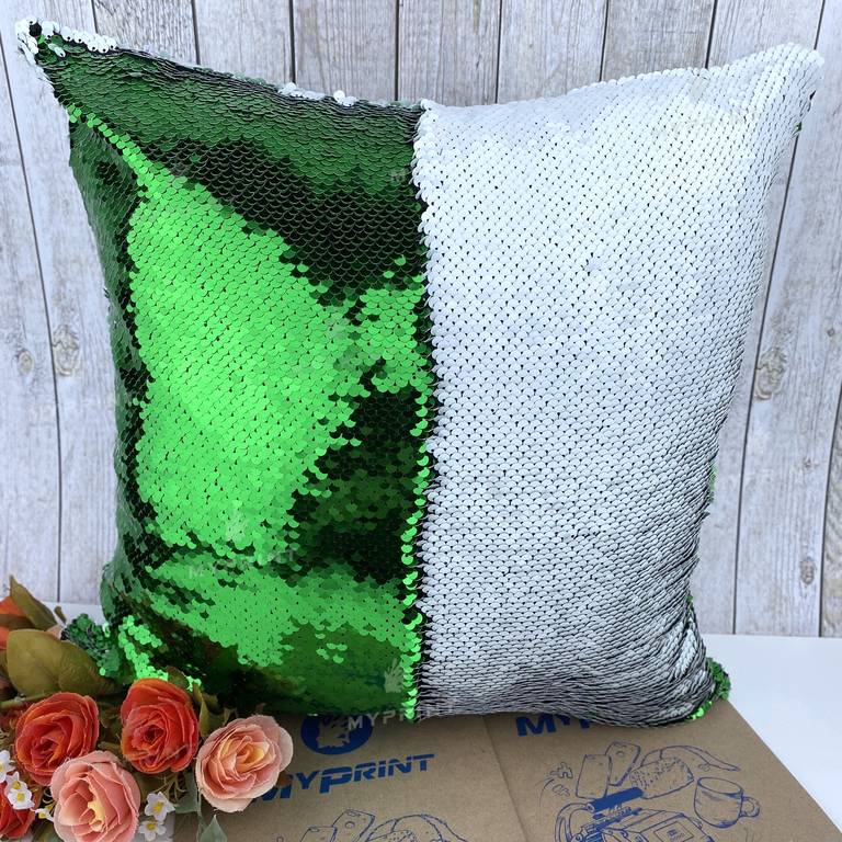 Pillow with sequins for sublimation square 40*40 cm green (5298)  Pillow with sequins for sublimation square 40*40 cm green (5298)