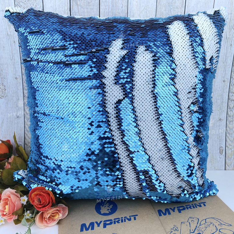Pillow with sequins for sublimation square 40*40 cm blue (5299)  Pillow with sequins for sublimation square 40*40 cm blue (5299)