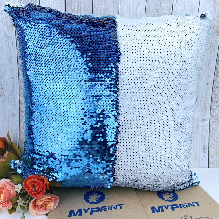 Pillow with sequins for sublimation square 40*40 cm blue (5299)  Pillow with sequins for sublimation square 40*40 cm blue (5299)