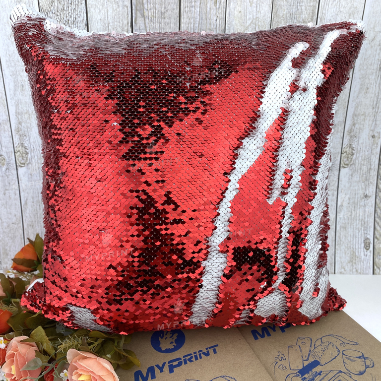 Pillow with sequins for sublimation square 40*40 cm red (5302)  Pillow with sequins for sublimation square 40*40 cm red (5302)