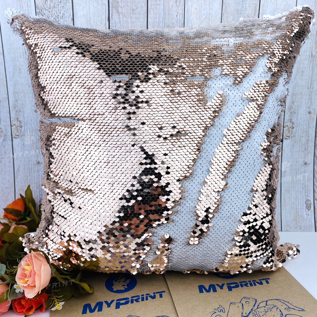 Pillow with sequins for sublimation square 40*40 cm champagne (5308) - фото 1 Pillow with sequins for sublimation square 40*40 cm champagne (5308) - фото 1 - Blanks for sublimation