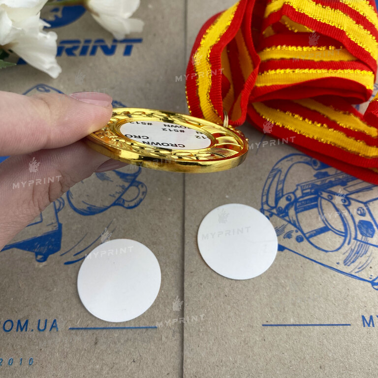 Medal for sublimation double-sided (d = 3 cm) gold (6264)  Medal for sublimation double-sided (d = 3 cm) gold (6264)