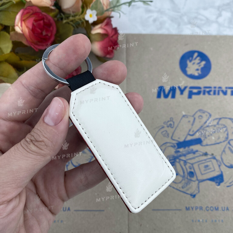 Keychain for sublimation leather one-sided rectangular red 75*36 mm (6411)  Keychain for sublimation leather one-sided rectangular red 75*36 mm (6411)