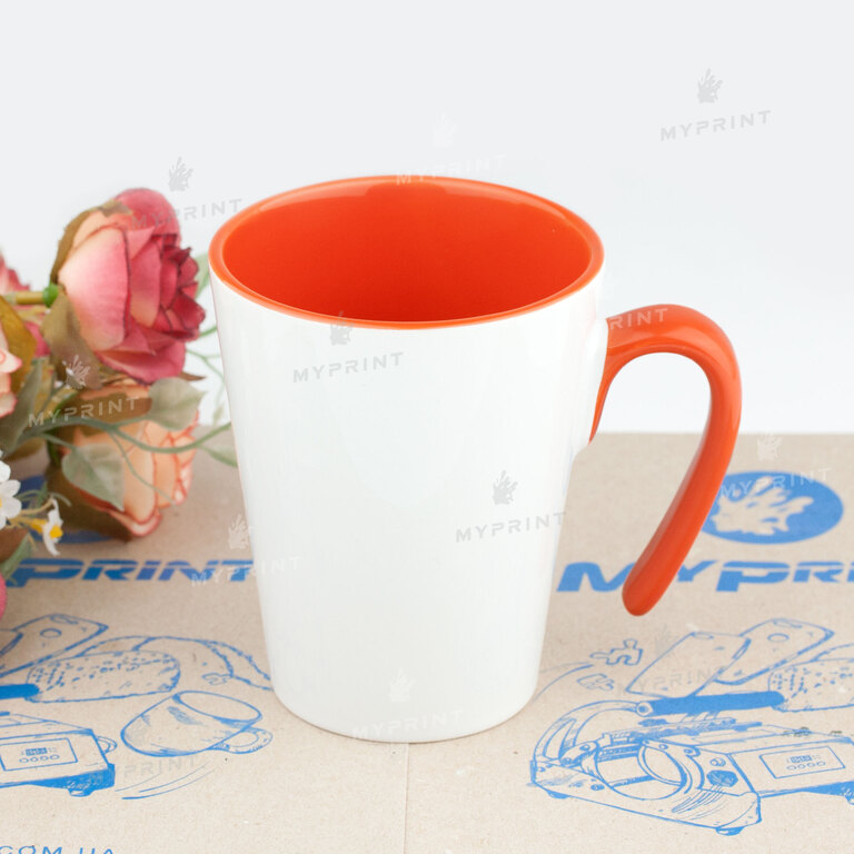Cup for sublimation colored inside with colored handle latte orange (250 ml) (6428)  Cup for sublimation colored inside with colored handle latte orange (250 ml) (6428)