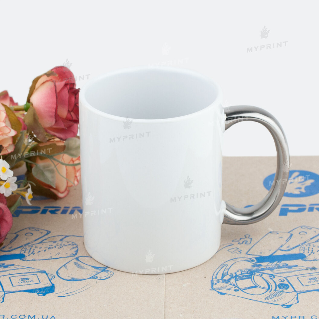 Кружка для сублимации белая с серебристой ручкой 11 Oz (330 мл) (6299) - фото 5 - Заготовки для сублимации