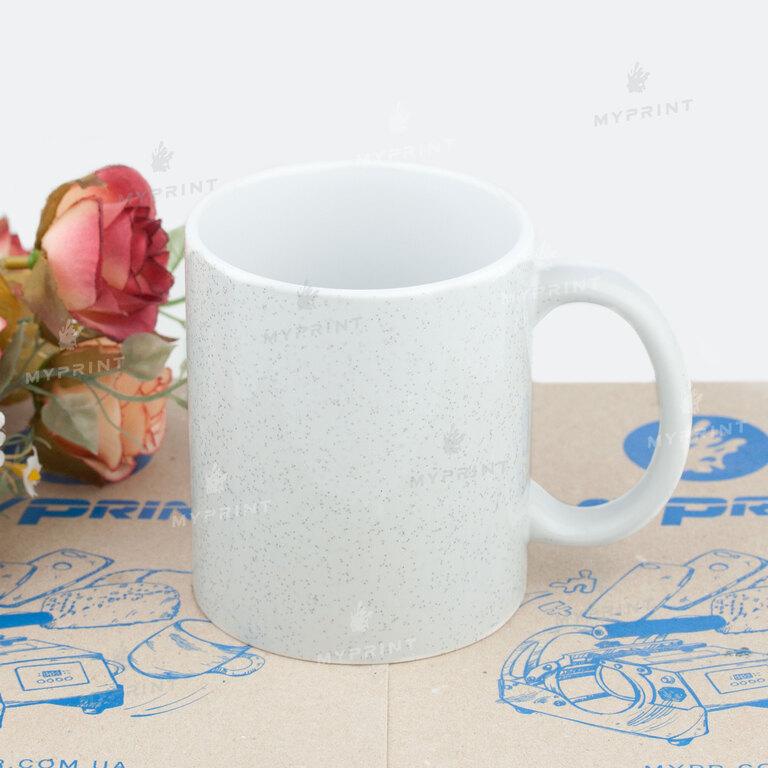 Чашка для сублімації біла з блискітками 11 Oz (330 мл) (6392)  Чашка для сублімації біла з блискітками 11 Oz (330 мл) (6392)