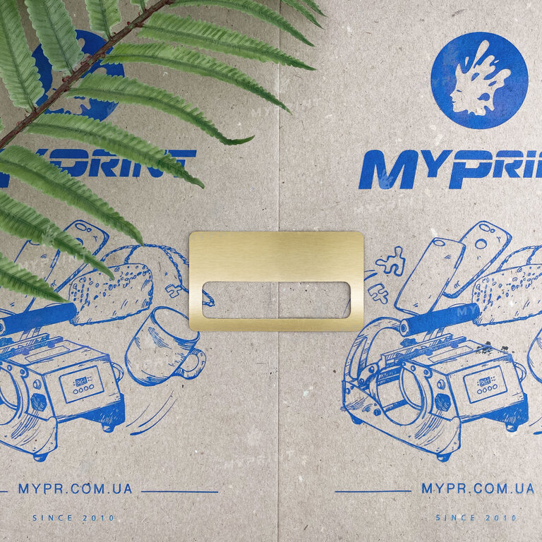 Badge for sublimation metal with window glossy light gold 70*40*0.55 mm (6474)  Badge for sublimation metal with window glossy light gold 70*40*0.55 mm (6474)