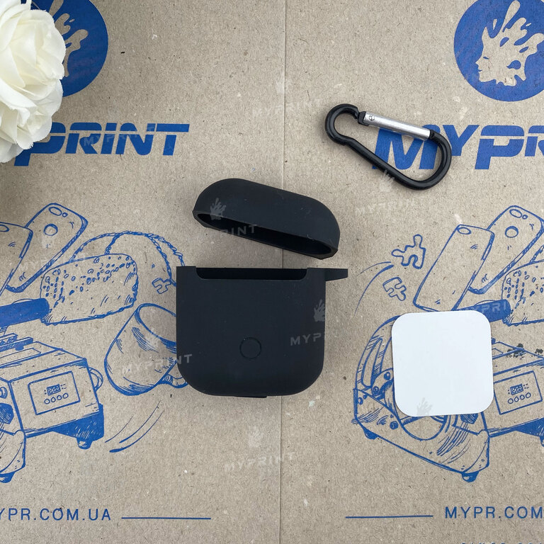 Чехол для сублимации 2D силиконовый (TPU) для AirPods черный (6734)  Чехол для сублимации 2D силиконовый (TPU) для AirPods черный (6734)