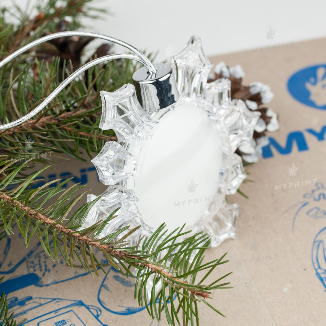 Елочная игрушка для сублимации в форме снежинки акриловая двусторонняя 10,5 см (6933) - фото 5 Елочная игрушка для сублимации в форме снежинки акриловая двусторонняя 10,5 см (6933) - фото 5 - Заготовки для сублимации