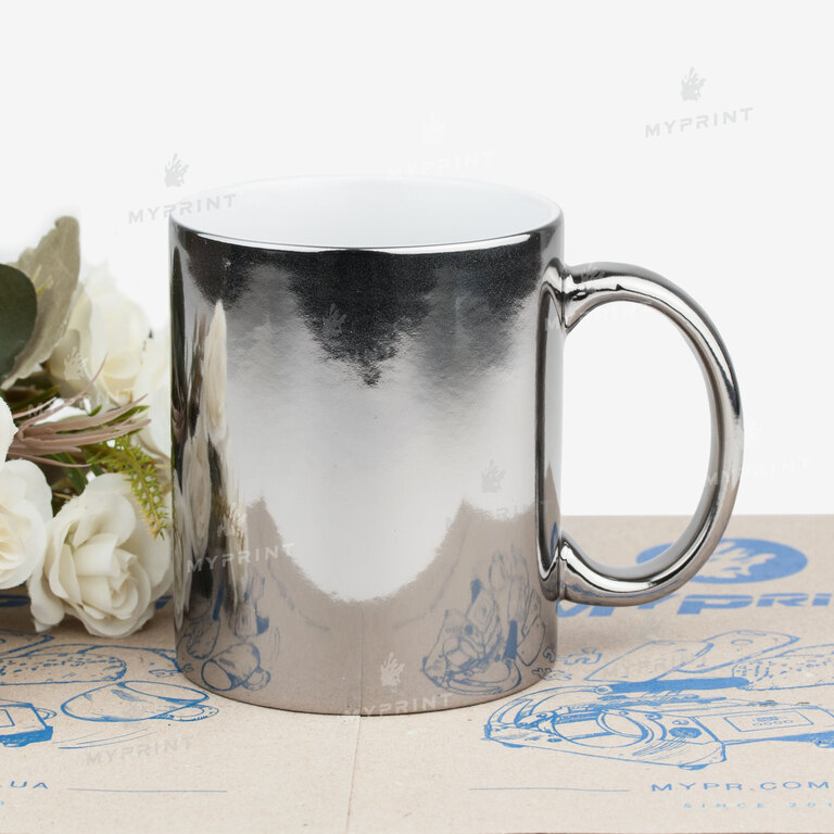 Кружка для сублимации металлик серебристая 11 Oz (330 мл) (6853)  Кружка для сублимации металлик серебристая 11 Oz (330 мл) (6853)