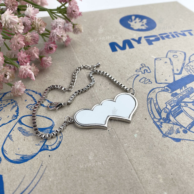 Браслет для сублимации с вставкой в форме двух сердец 40*15 мм (6951)  Браслет для сублимации с вставкой в форме двух сердец 40*15 мм (6951)
