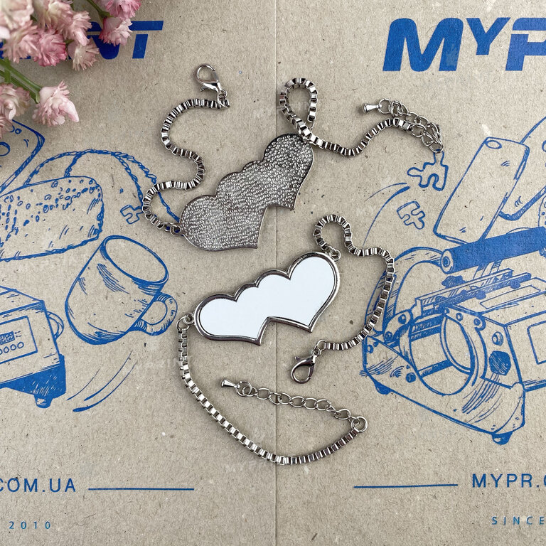 Браслет для сублимации с вставкой в форме двух сердец 40*15 мм (6951)  Браслет для сублимации с вставкой в форме двух сердец 40*15 мм (6951)