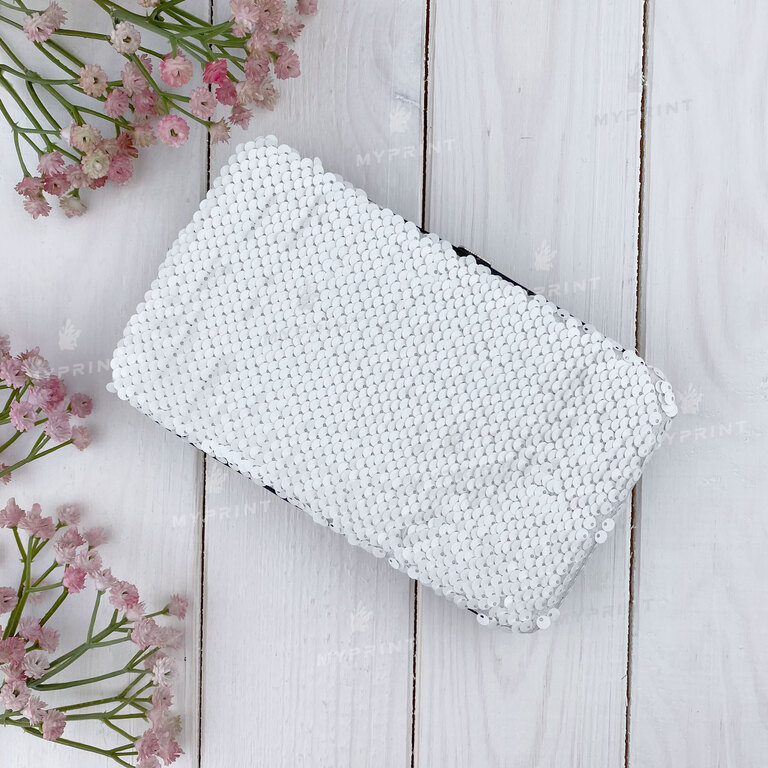 Клатч для сублимации с пайетками белый (5336) 