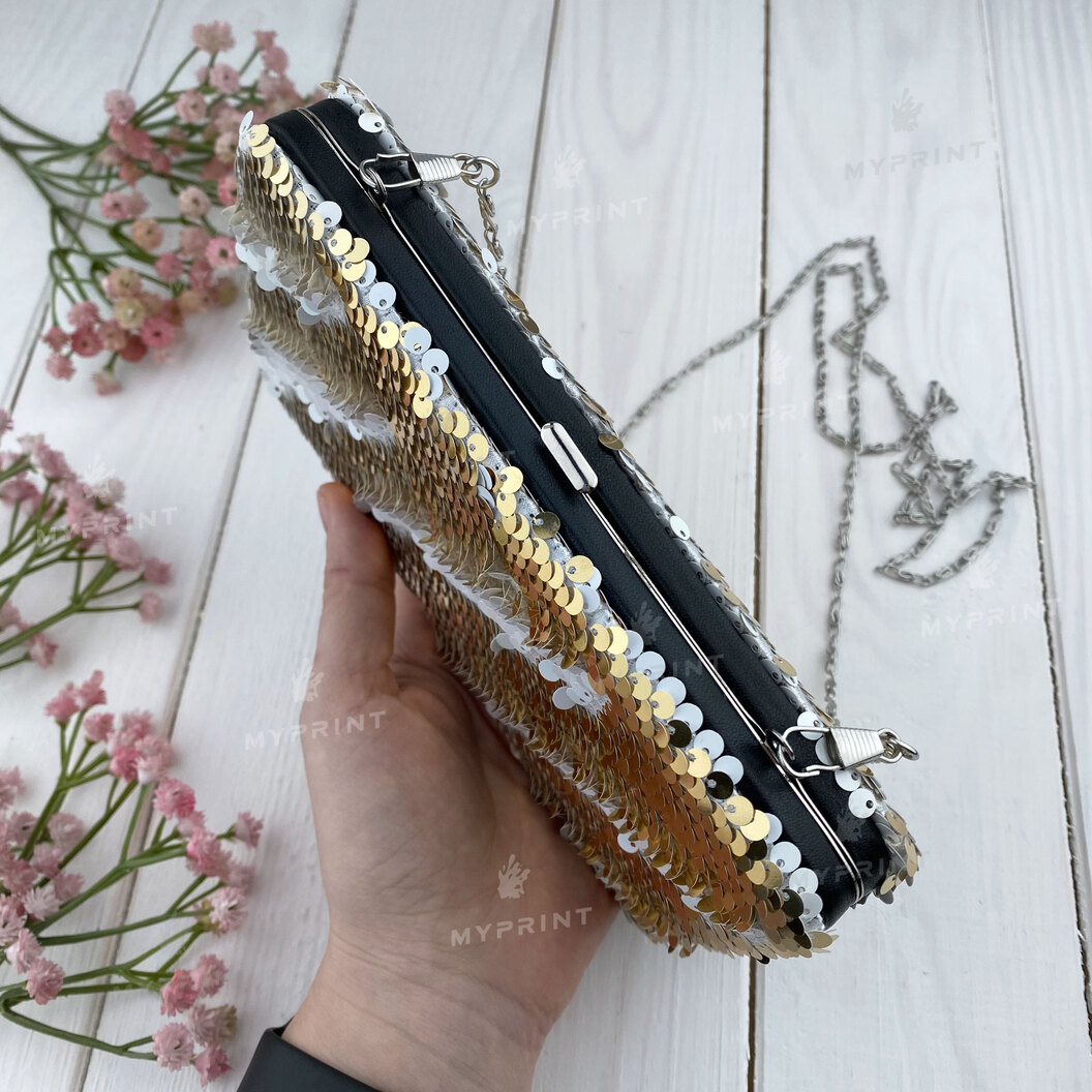 Clutch for sublimation with golden sequins (5335) - фото 4 Clutch for sublimation with golden sequins (5335) - фото 4 - Blanks for sublimation