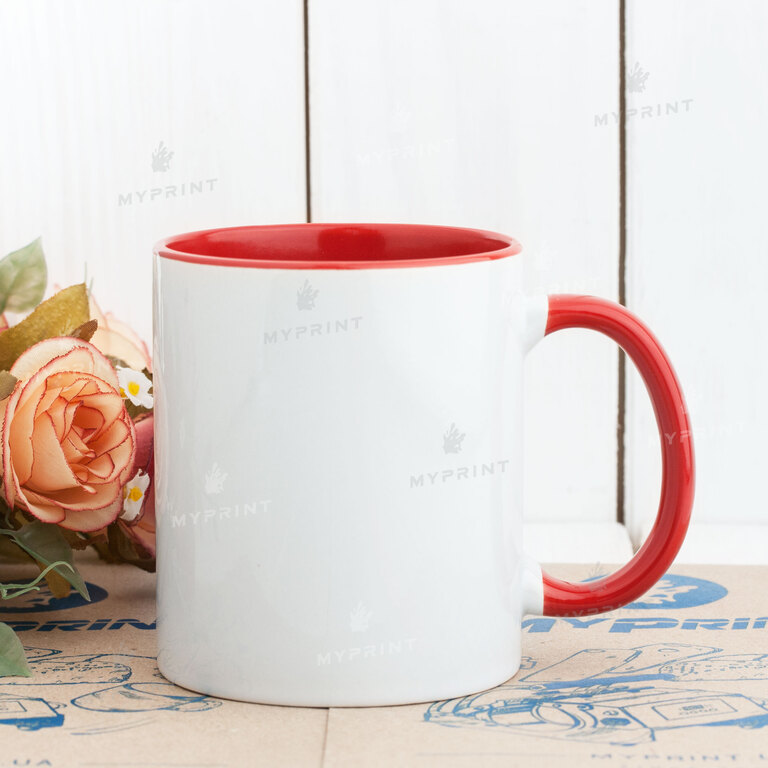 Sublimation cup colored inside with colored handle red 11 Oz (330 ml) (4239)  Sublimation cup colored inside with colored handle red 11 Oz (330 ml) (4239)