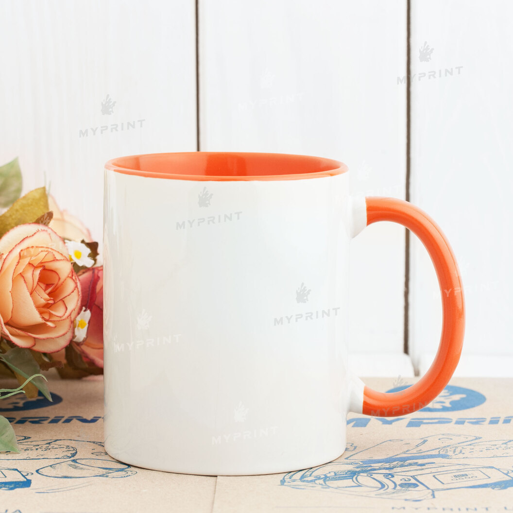 Кружка для сублимации цветная внутри с цветной ручкой оранжевая 11 Oz (330 мл) (4240) - фото 2 Кружка для сублимации цветная внутри с цветной ручкой оранжевая 11 Oz (330 мл) (4240) - фото 2 - Заготовки для сублимации