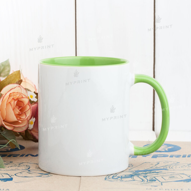 Sublimation cup colored inside with colored handle light green 11 Oz (330 ml) (4244)  Sublimation cup colored inside with colored handle light green 11 Oz (330 ml) (4244)