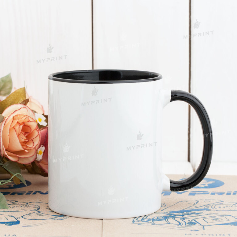 Sublimation cup colored inside with colored handle black 11 Oz (330 ml) (4248)  Sublimation cup colored inside with colored handle black 11 Oz (330 ml) (4248)