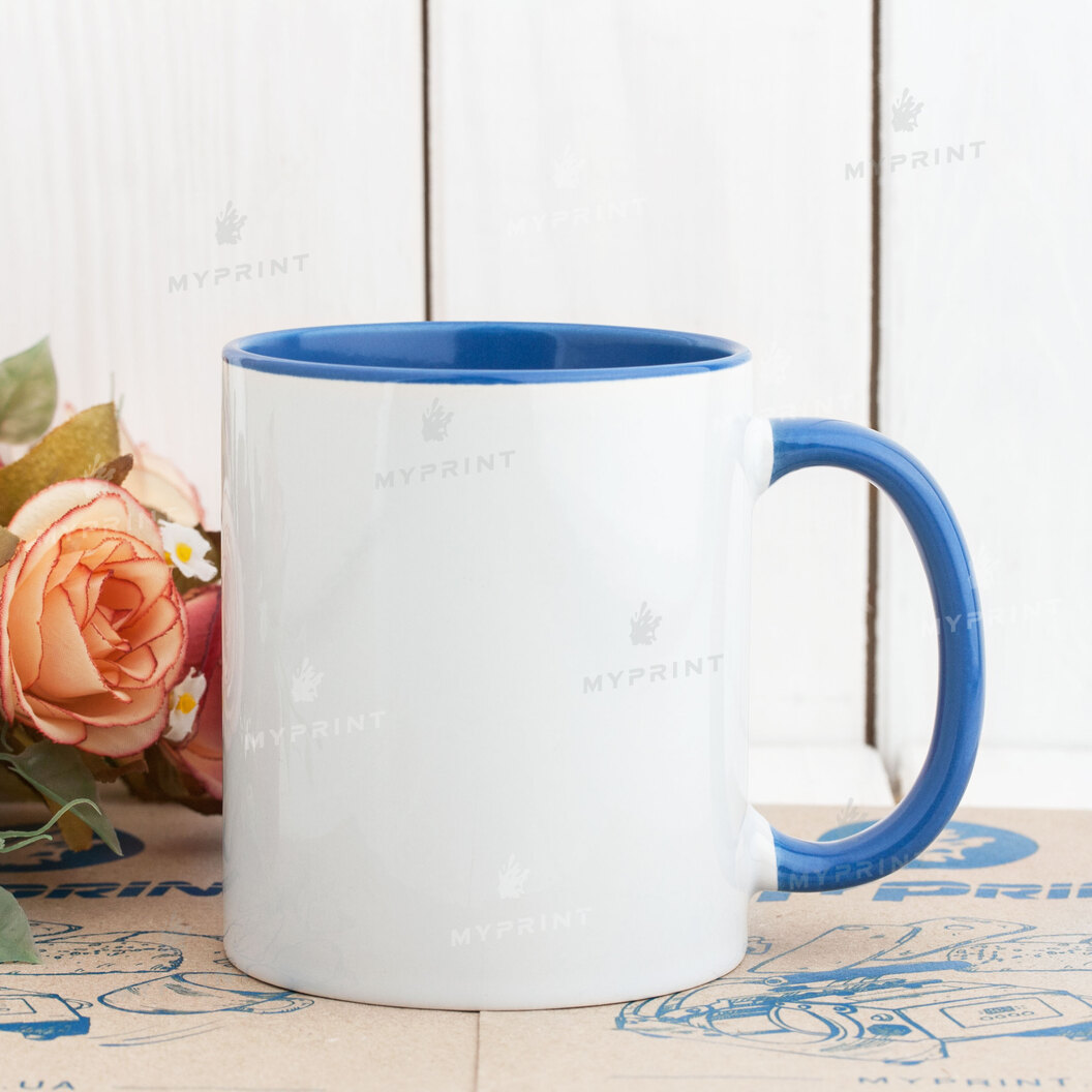 Кружка для сублимации цветная внутри с цветной ручкой синяя 11 Oz (330 мл) (4237) - фото 2 Кружка для сублимации цветная внутри с цветной ручкой синяя 11 Oz (330 мл) (4237) - фото 2 - Заготовки для сублимации