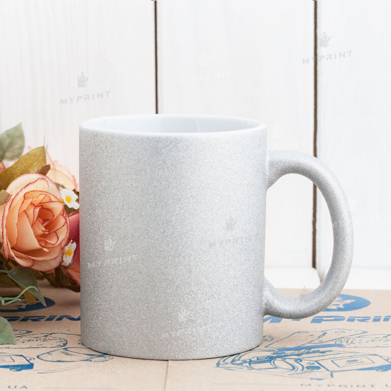 Кружка для сублимации глиттер серебристая 11 Oz (330 мл) (6098)  Кружка для сублимации глиттер серебристая 11 Oz (330 мл) (6098)