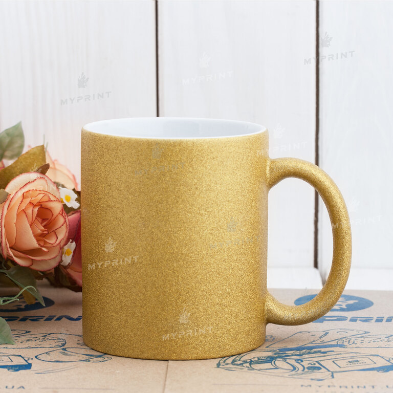 Кружка для сублимации глиттер золотистая 11 Oz (330 мл) (6100)  Кружка для сублимации глиттер золотистая 11 Oz (330 мл) (6100)