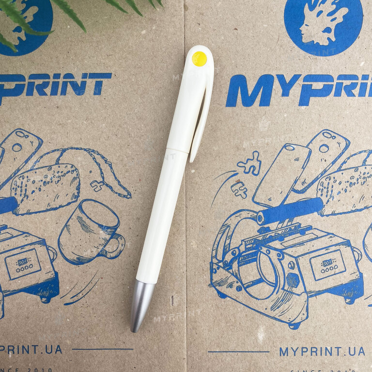 Pen for thermal transfer with a rotary mechanism is white with yellow (7190)  Pen for thermal transfer with a rotary mechanism is white with yellow (7190)