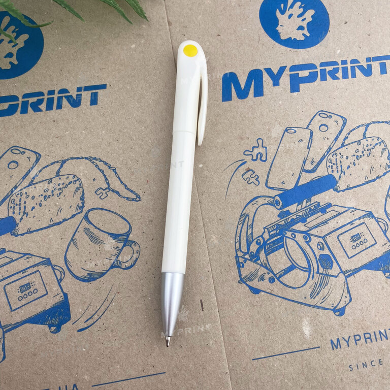 Pen for thermal transfer with a rotary mechanism is white with yellow (7190)  Pen for thermal transfer with a rotary mechanism is white with yellow (7190)