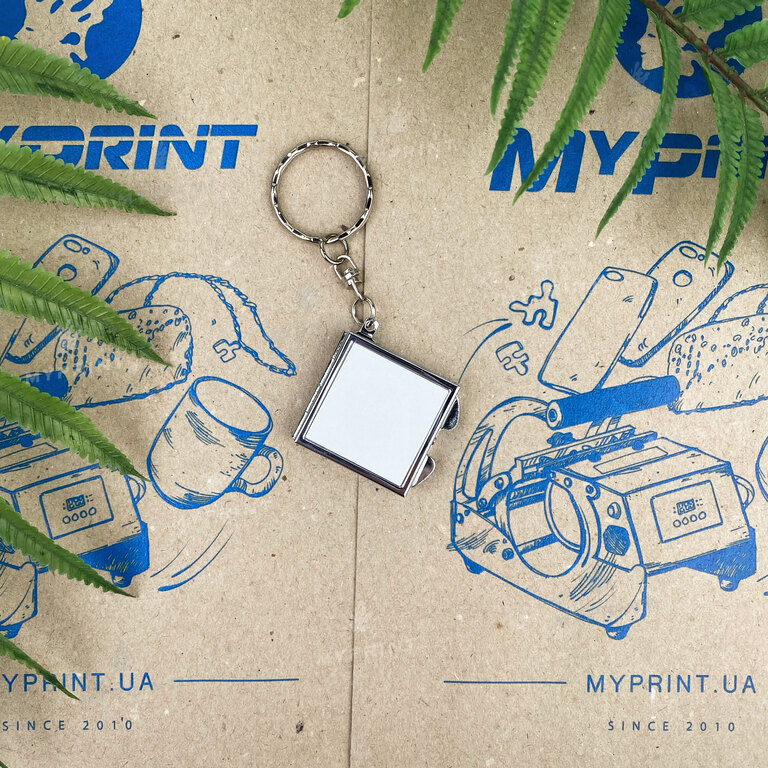 Keychain-mirror for sublimation metal two-sided square 25*25 mm (7281)  Keychain-mirror for sublimation metal two-sided square 25*25 mm (7281)