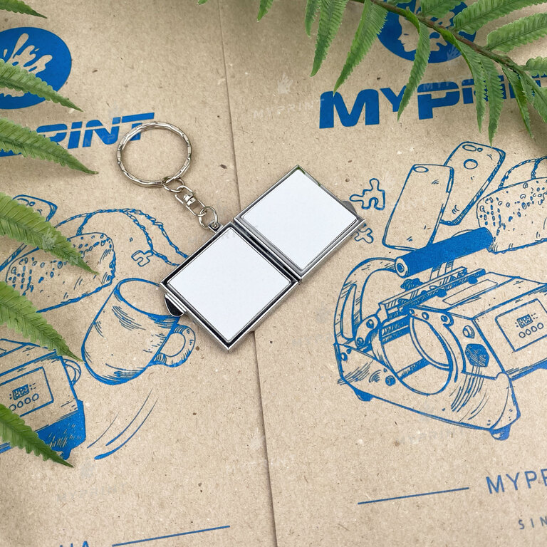 Keychain-mirror for sublimation metal two-sided square 25*25 mm (7281)  Keychain-mirror for sublimation metal two-sided square 25*25 mm (7281)
