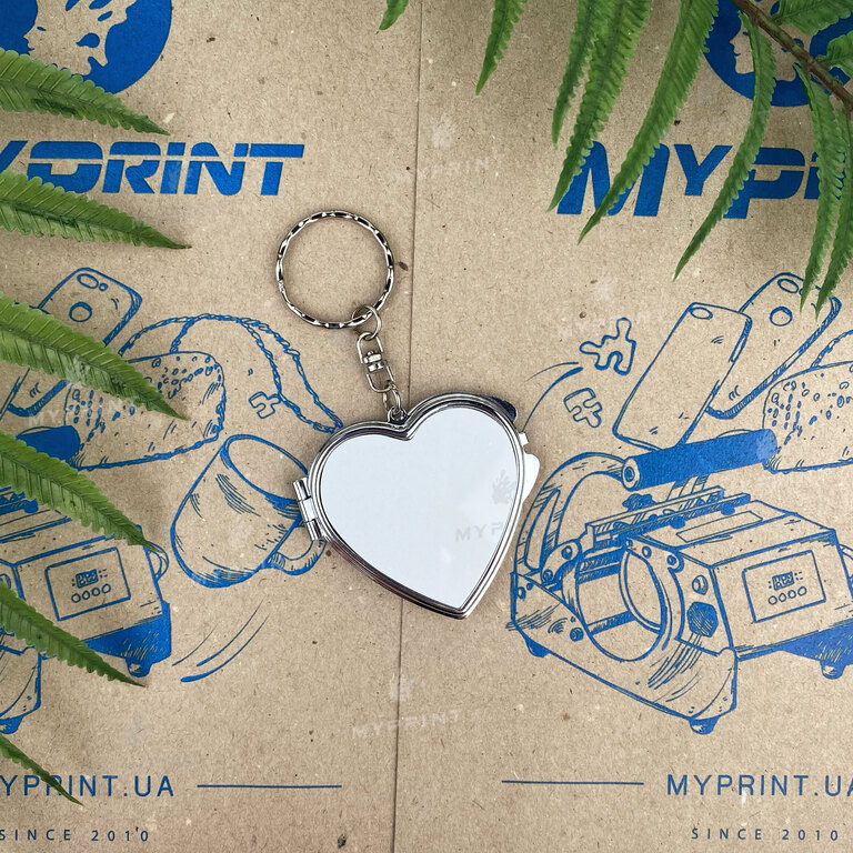 Keychain-mirror for sublimation metal two-sided heart 40*40 mm (7284)  Keychain-mirror for sublimation metal two-sided heart 40*40 mm (7284)