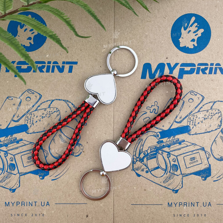 Keychain for sublimation in the shape of a heart with a black / red string 30*25 mm (7306)  Keychain for sublimation in the shape of a heart with a black / red string 30*25 mm (7306)