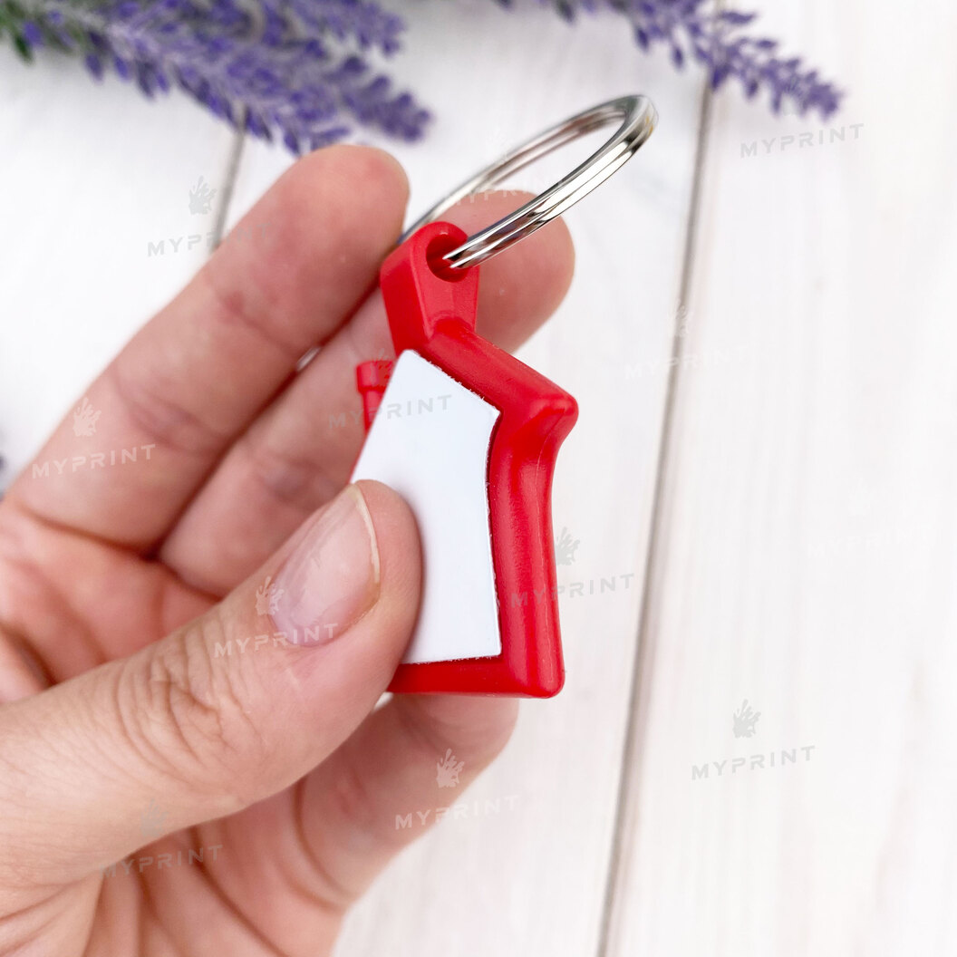 Брелок-домик для сублимации пластиковый двусторонний красный 32*30 мм (7545) - фото 4 - Заготовки для сублимации