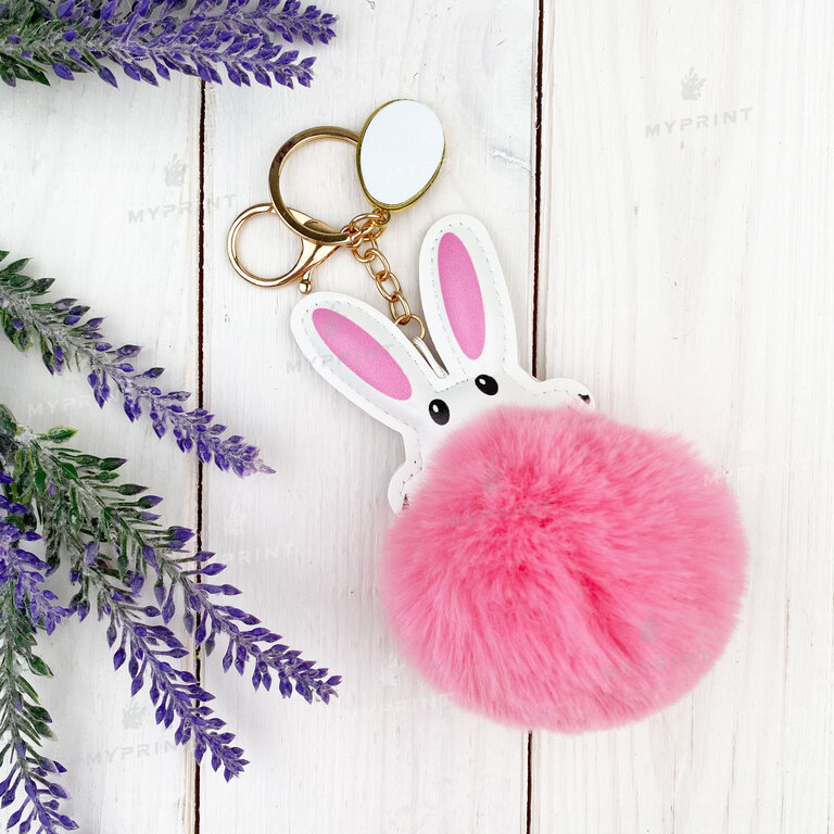 Bunny keychain for sublimation pink with a metal double-sided oval insert 27*20 mm (7552)  Bunny keychain for sublimation pink with a metal double-sided oval insert 27*20 mm (7552)