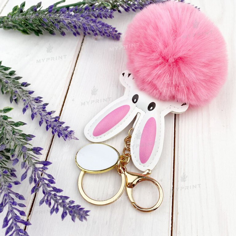 Bunny keychain for sublimation pink with a metal double-sided oval insert 27*20 mm (7552)  Bunny keychain for sublimation pink with a metal double-sided oval insert 27*20 mm (7552)