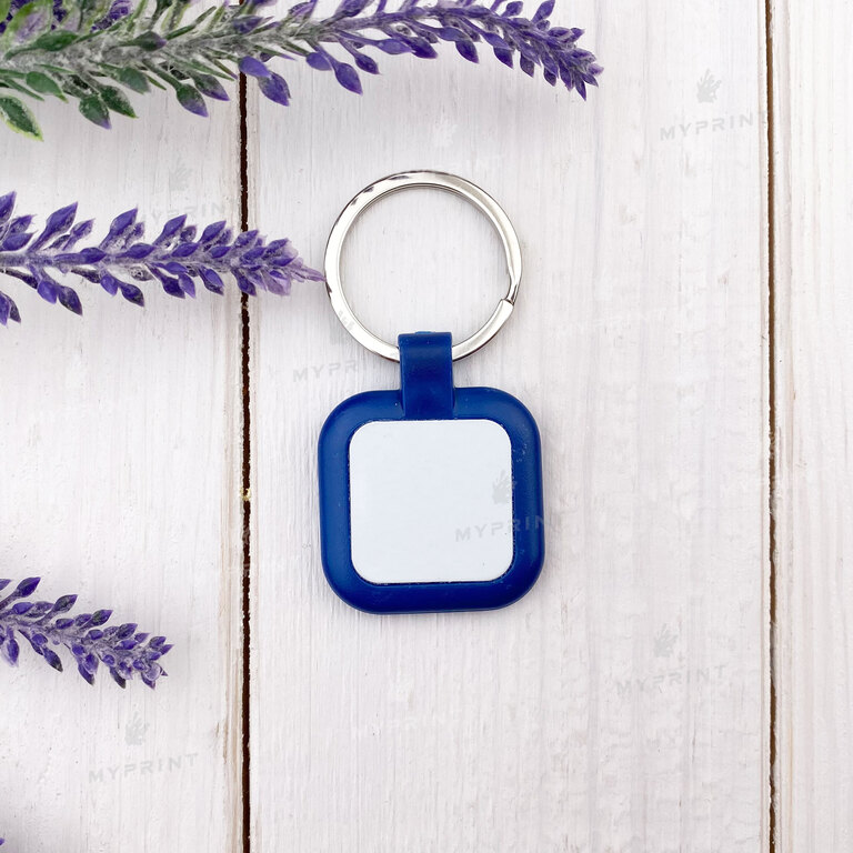 Брелок для сублімації пластиковий двосторонній квадратний синій 25*25 мм (7601) 