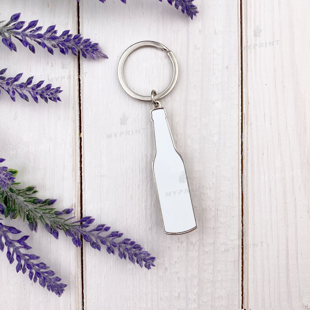 Брелок-відкривачка для сублімації металевий односторонній в формі пляшки 62*15 мм (7603) - фото 1 - Заготовки для сублімації