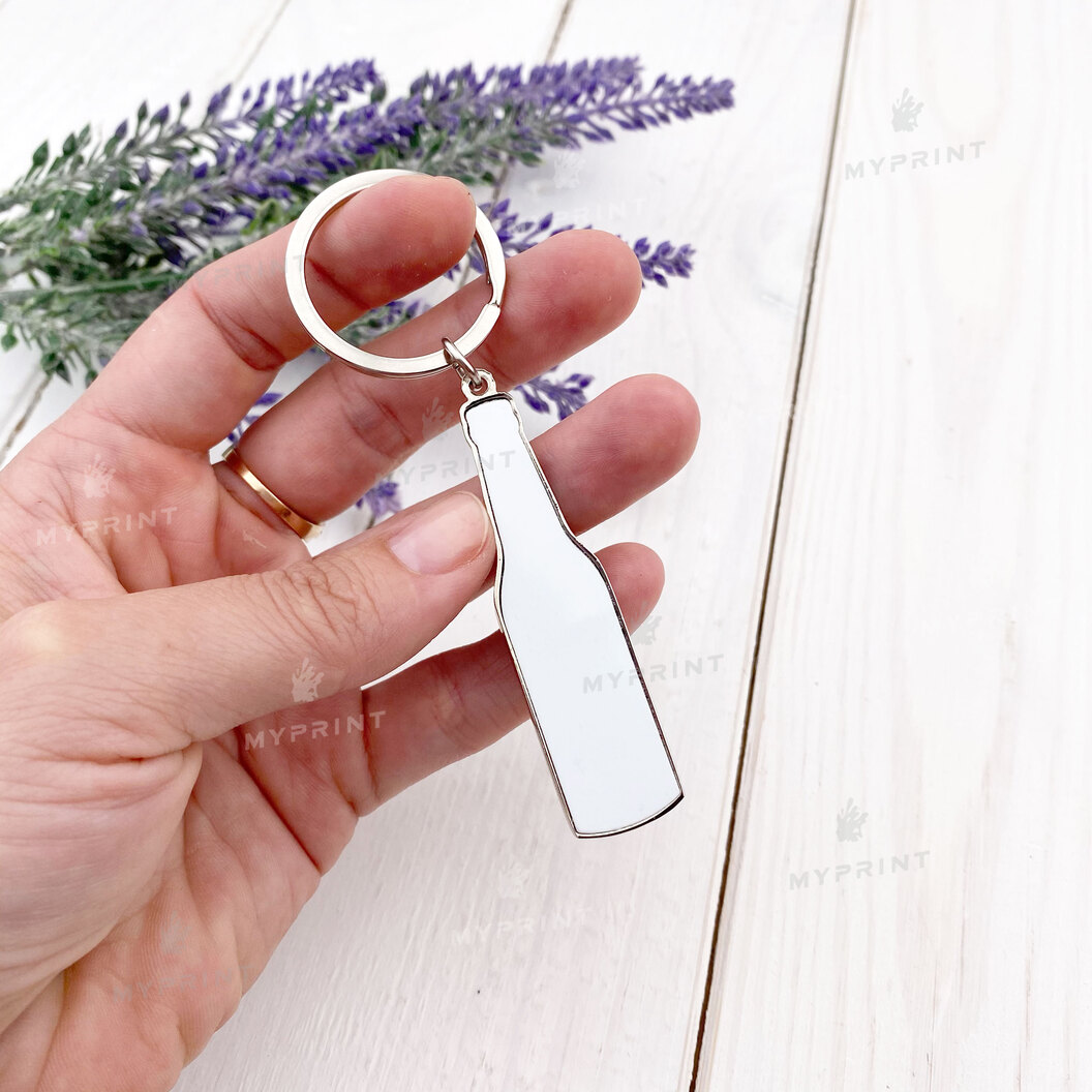 Брелок-відкривачка для сублімації металевий односторонній в формі пляшки 62*15 мм (7603) - фото 3 - Заготовки для сублімації