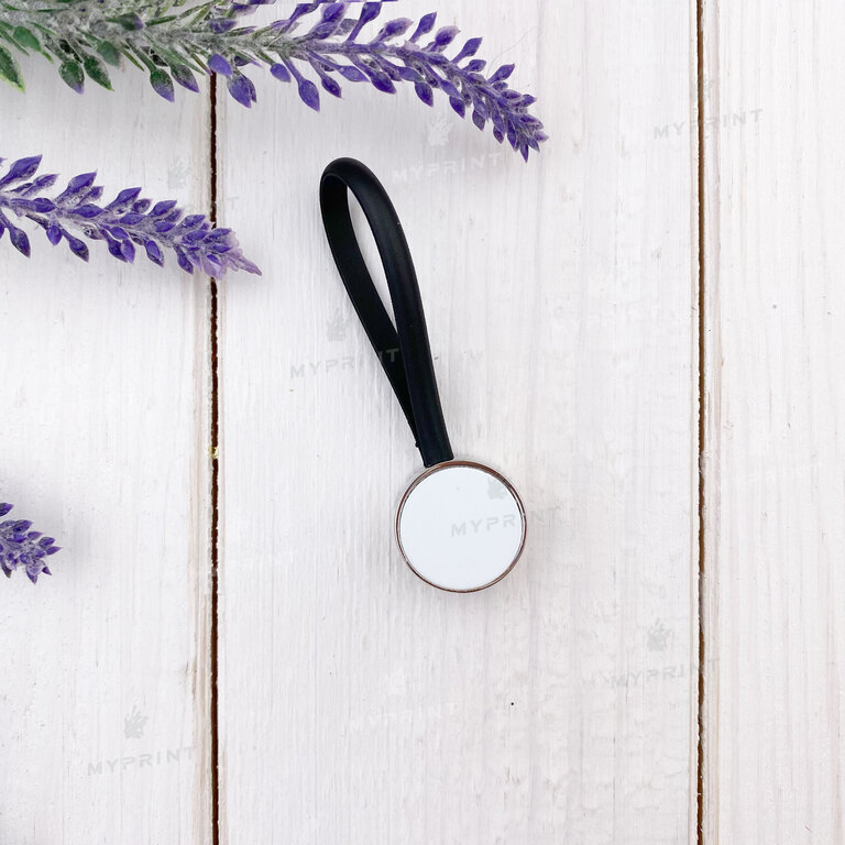 Keychain for sublimation round double-sided with a black rubber cord d = 20 mm (7604)  Keychain for sublimation round double-sided with a black rubber cord d = 20 mm (7604)