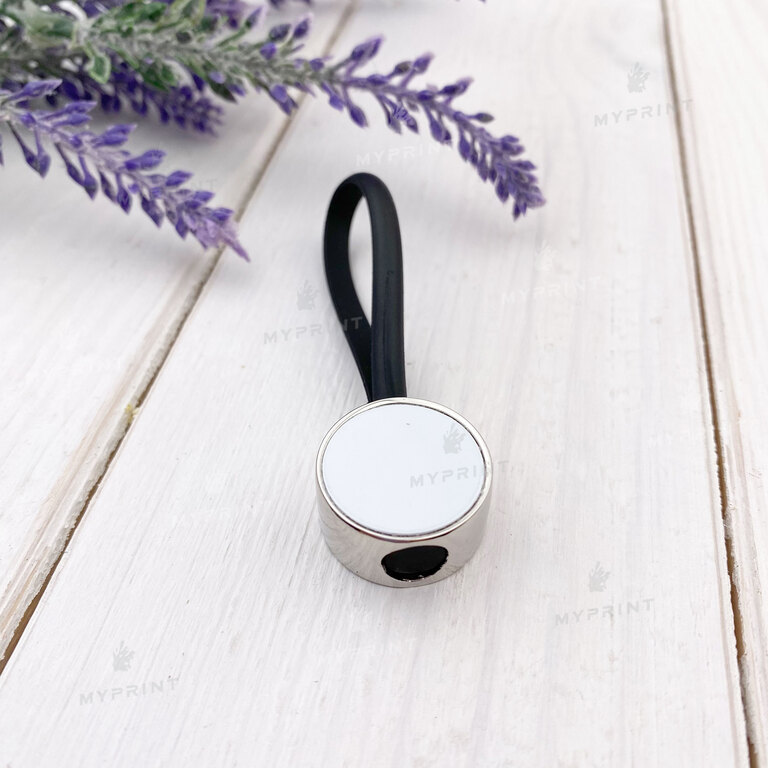 Keychain for sublimation round double-sided with a black rubber cord d = 20 mm (7604)  Keychain for sublimation round double-sided with a black rubber cord d = 20 mm (7604)