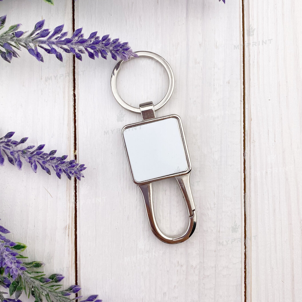 Брелок для сублімації з карабіном металевий односторонній квадратний 25*25 мм (7611) - фото 1 - Заготовки для сублімації