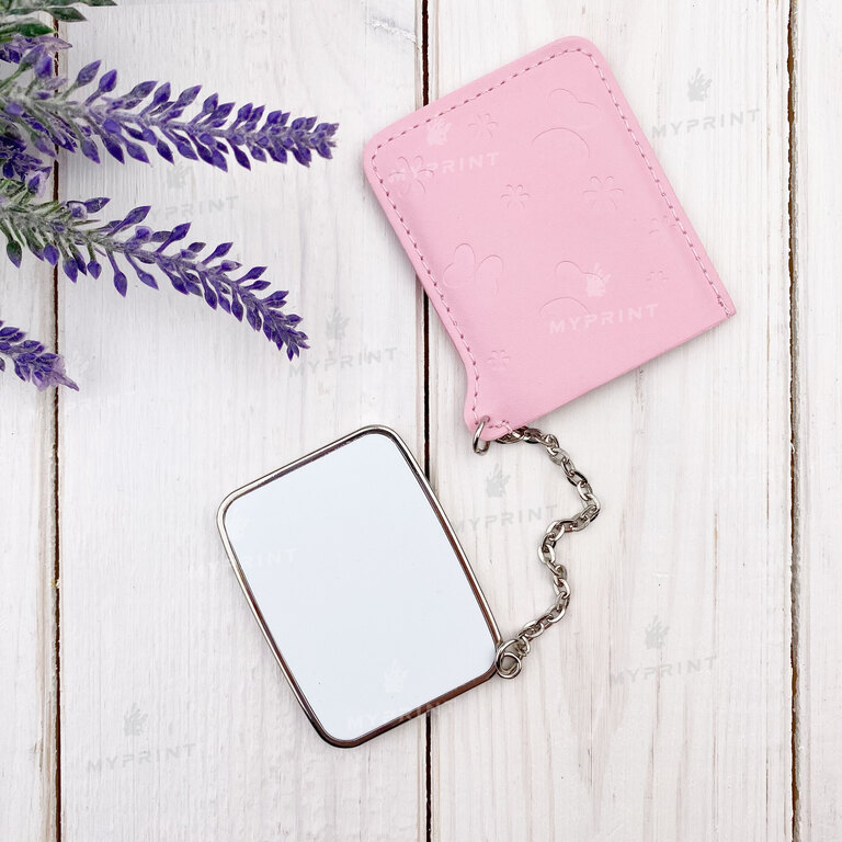 Metal rectangular sublimation mirror in a pink case 6*4.5 cm (7624)  Metal rectangular sublimation mirror in a pink case 6*4.5 cm (7624)